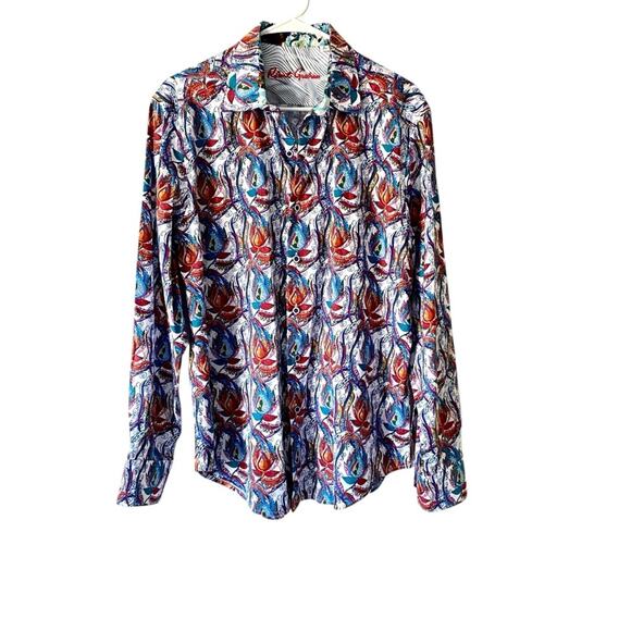 Robert Graham Hillard Cuff Floral Print Button Down Shirt size large - Picture 2 of 8
